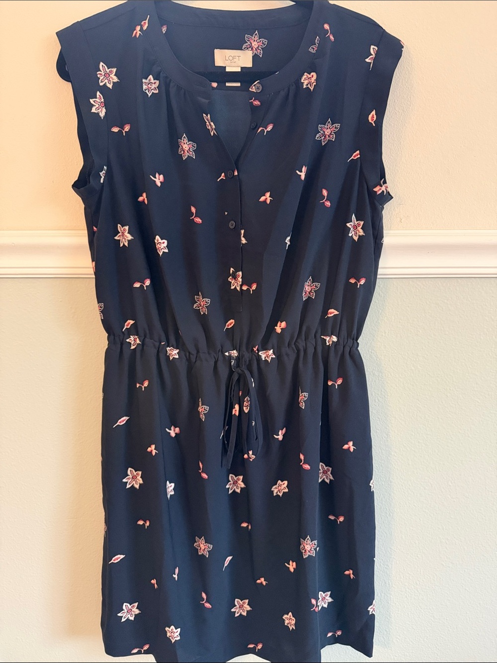 LOFT Navy Mini Dress with Pink Floral Print